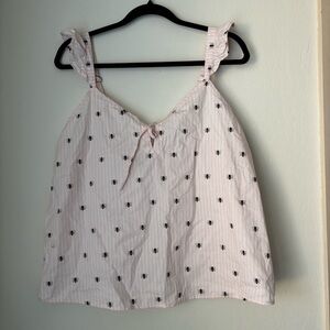 Kate Spade Striped Busy Bee PJ Sleeveless Top Size Medium Pink Cotton Tie Neck